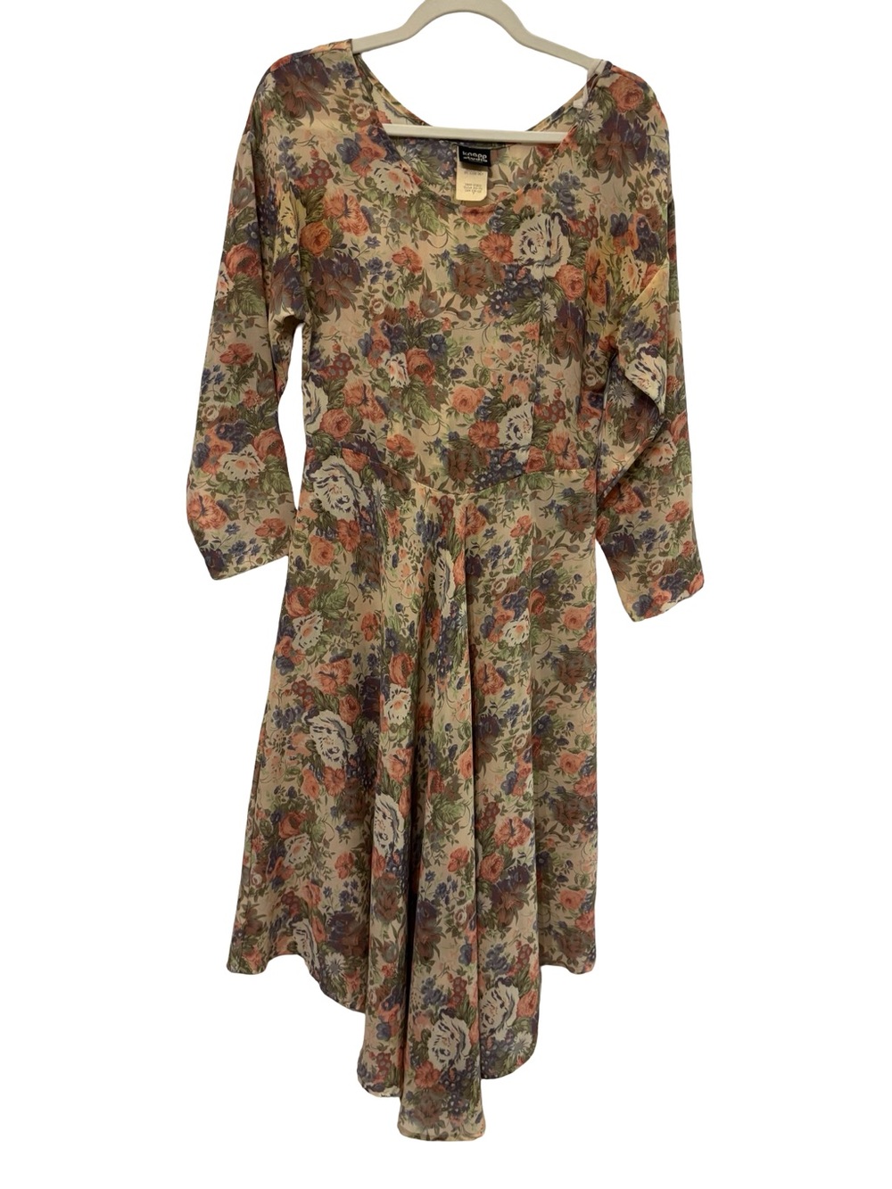 Knapp Studio Vintage 80’s Beige Floral Long-Sleeve Midi Dress Size 7